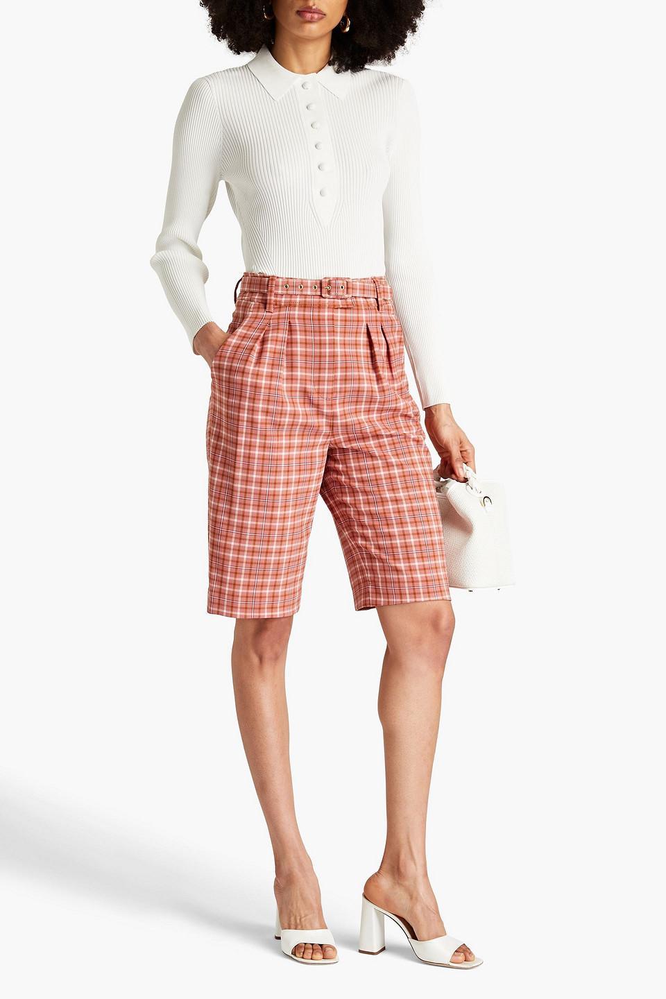 Belted Checked Jacquard Shorts In Antique Rose Product Image