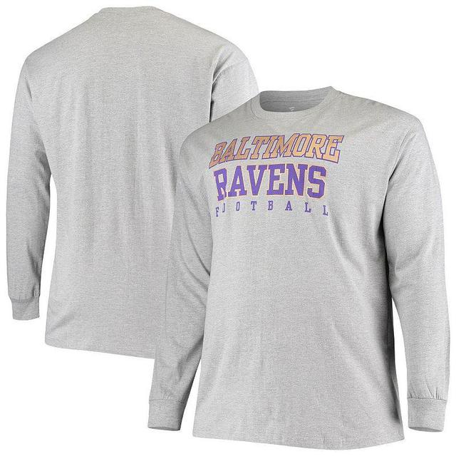 Mens Fanatics Branded Heathered Gray Baltimore Ravens Big & Tall Practice Long Sleeve T-Shirt Product Image