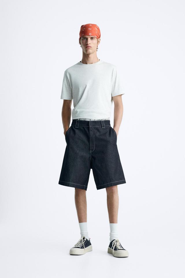 TOPSTITCHED DENIM SHORTS Product Image