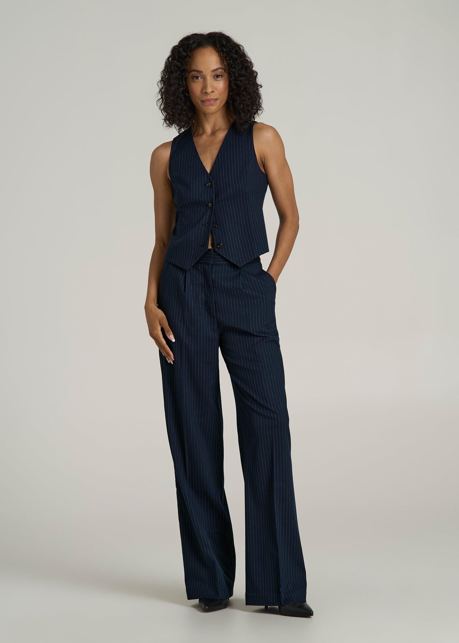 Tailored Tall Women's Vest in Navy Pinstripe Female Product Image