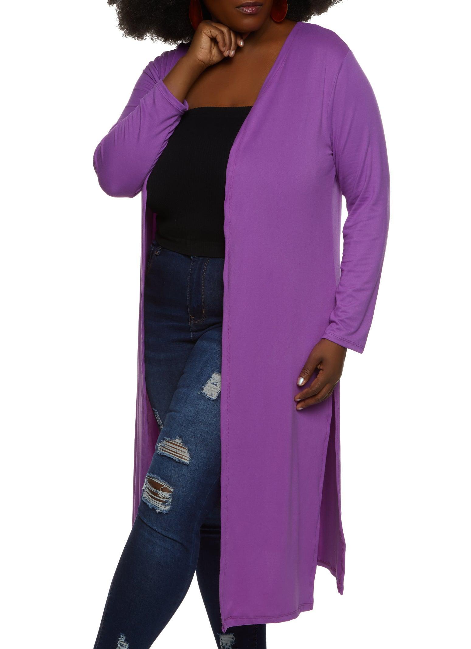 Womens Plus Size Solid Side Slit Long Sleeve Duster Product Image