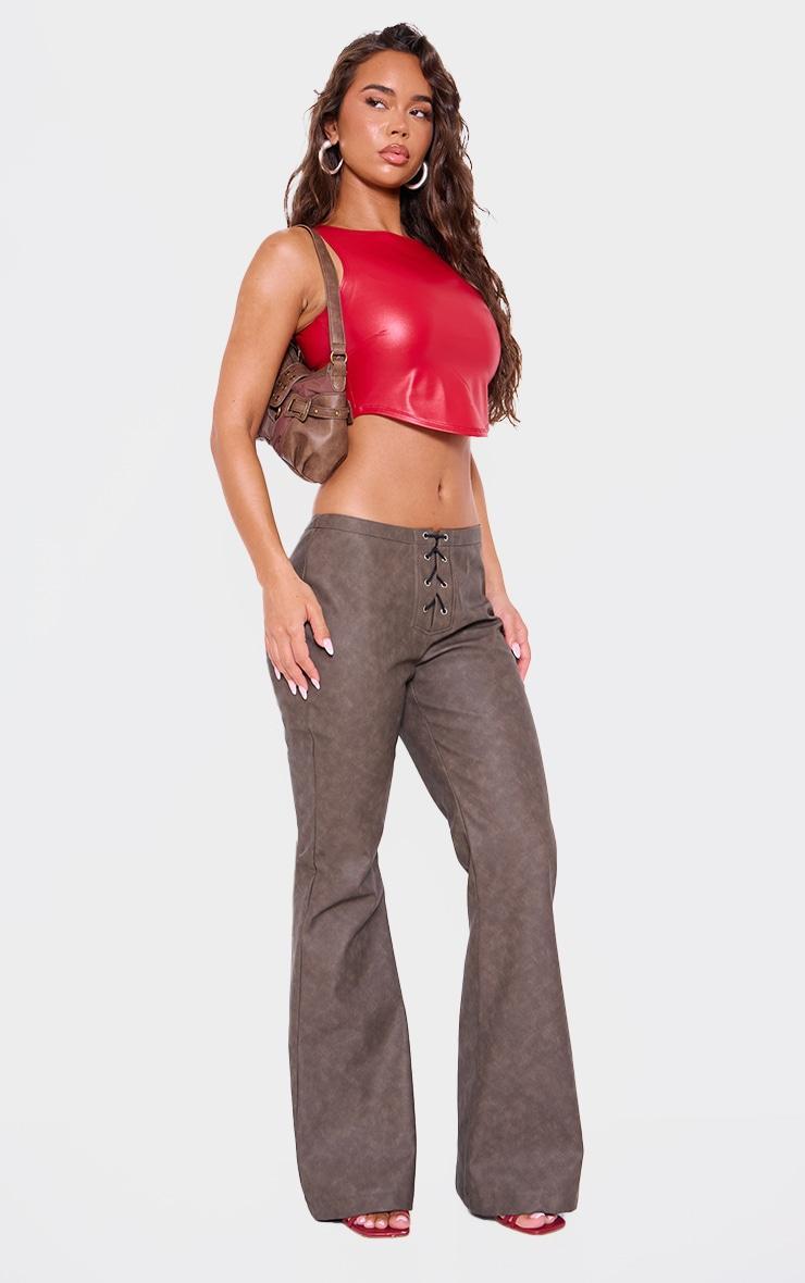 Red Faux Leather Crop Top Product Image