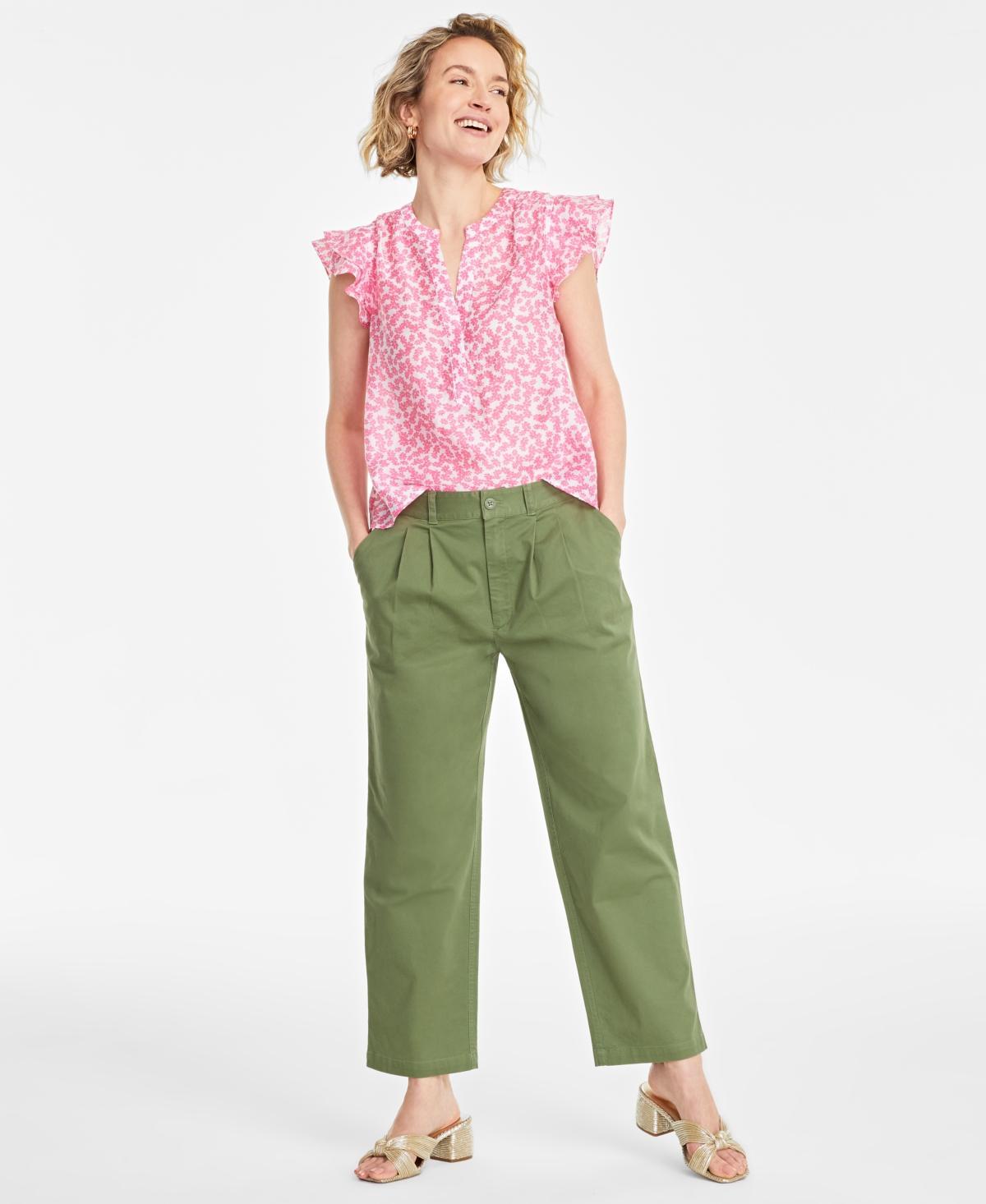 On 34th Womens Ditsy-Print Flutter-Sleeve Top, Created for Macys product image