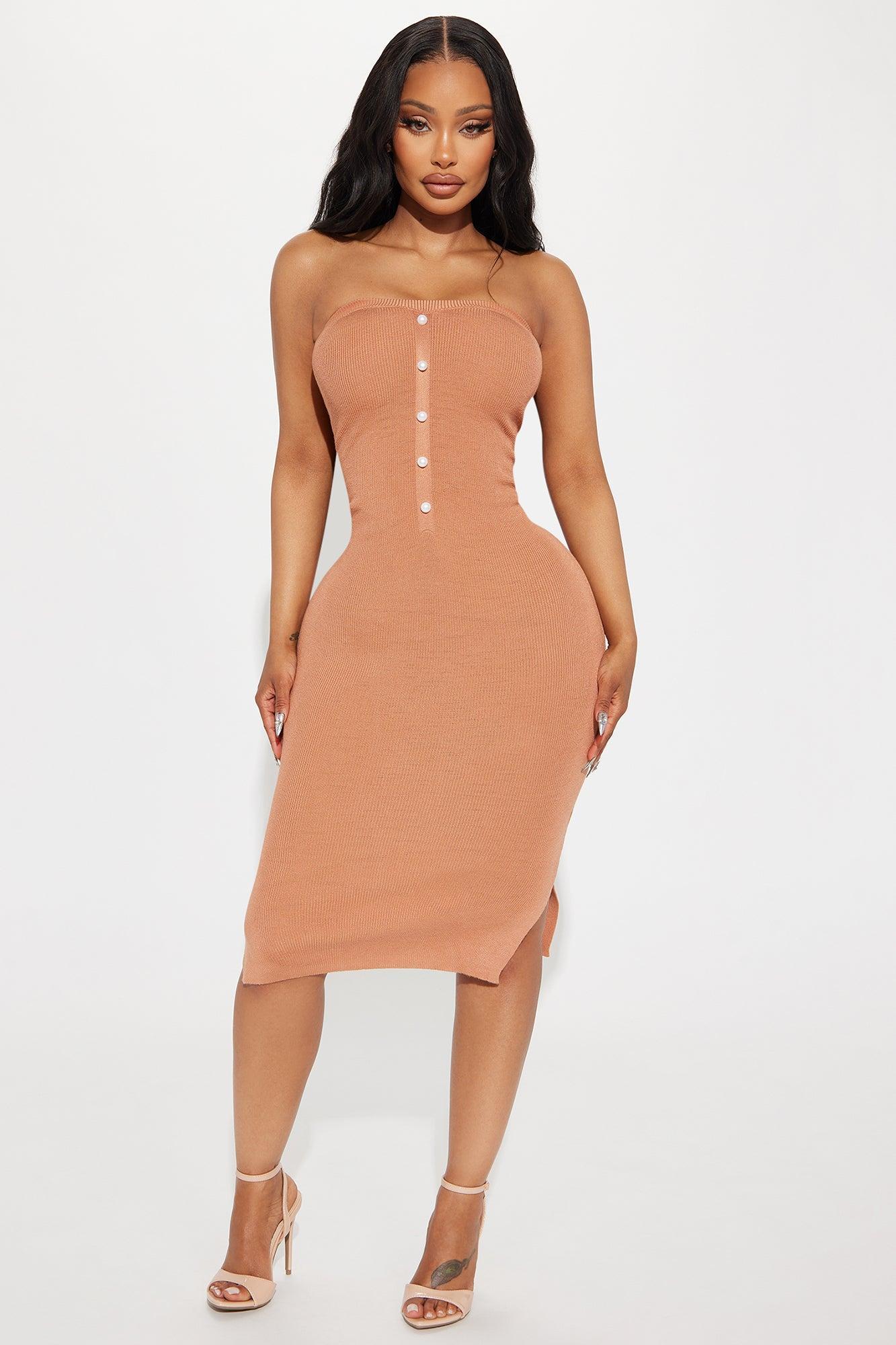 Pearl Sweater Midi Dress - Brown product image