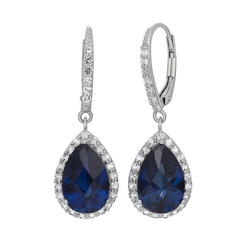 Lab-Created Blue and White Sapphire Sterling Silver Halo Teardrop Earrings, Womens, Multi Product Image