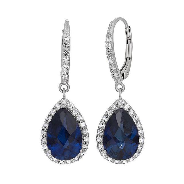 Lab-Created Blue and White Sapphire Sterling Silver Halo Teardrop Earrings, Womens Product Image