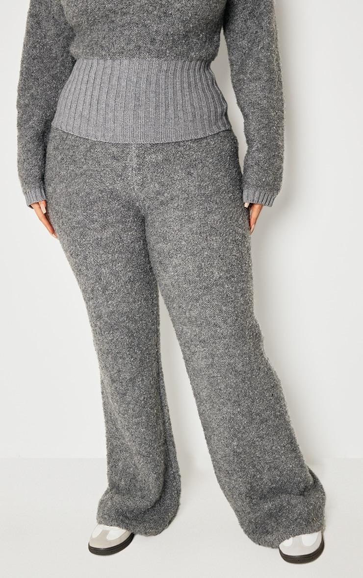 Plus Charcoal Contrast Textured Knit Straight Leg Pants Product Image