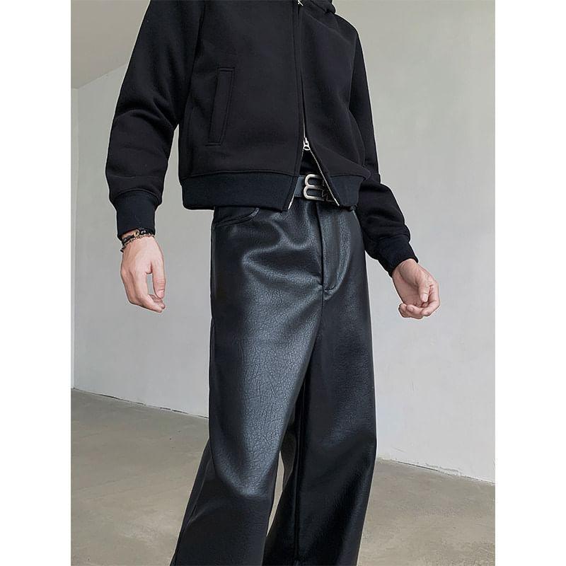 Mid Rise Plain Faux Leather Wide Leg Pants product image