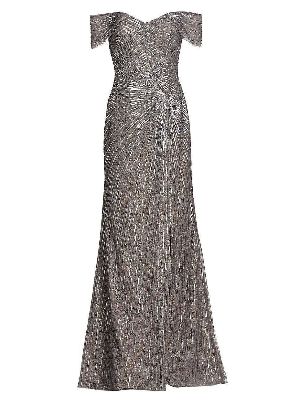 Womens Sequined Off-The-Shoulder Gown Product Image