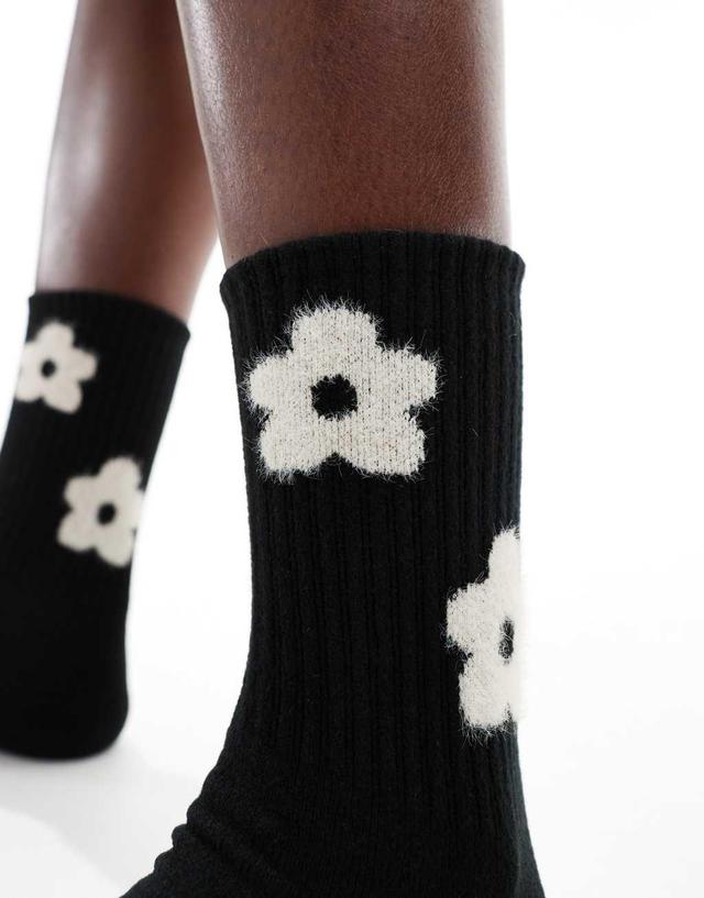 Glamorous flower embroidered socks in black  Product Image