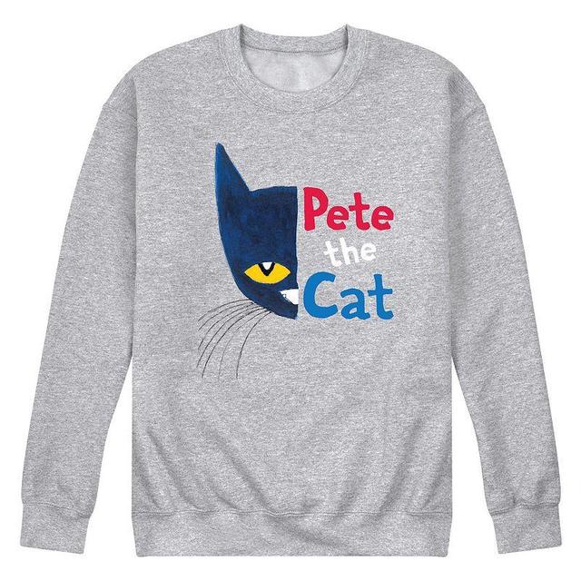 Mens Pete the Cat Half Face w Text Fleece Sweatshirt Grey Gray Product Image