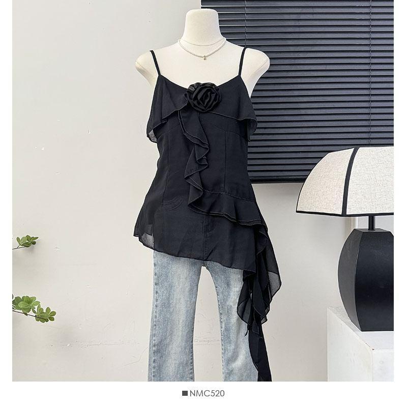 Asymmetrical Ruffled Sleeveless Top Product Image