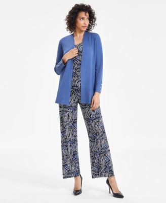 Anne Klein Womens Printed High Rise Pull-On Pants - Blue Jay Product Image