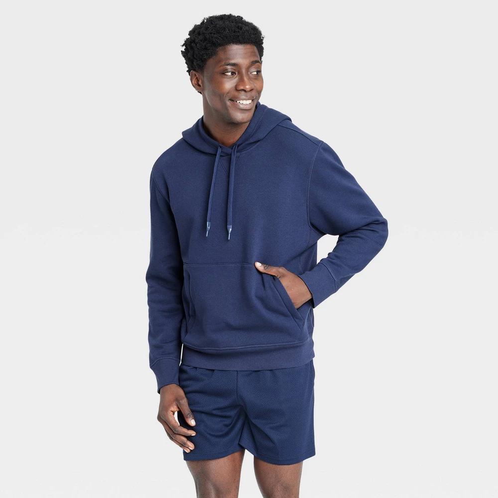 Mens Cotton Fleece Hooded Sweatshirt - All In Motion Navy Blue L Product Image