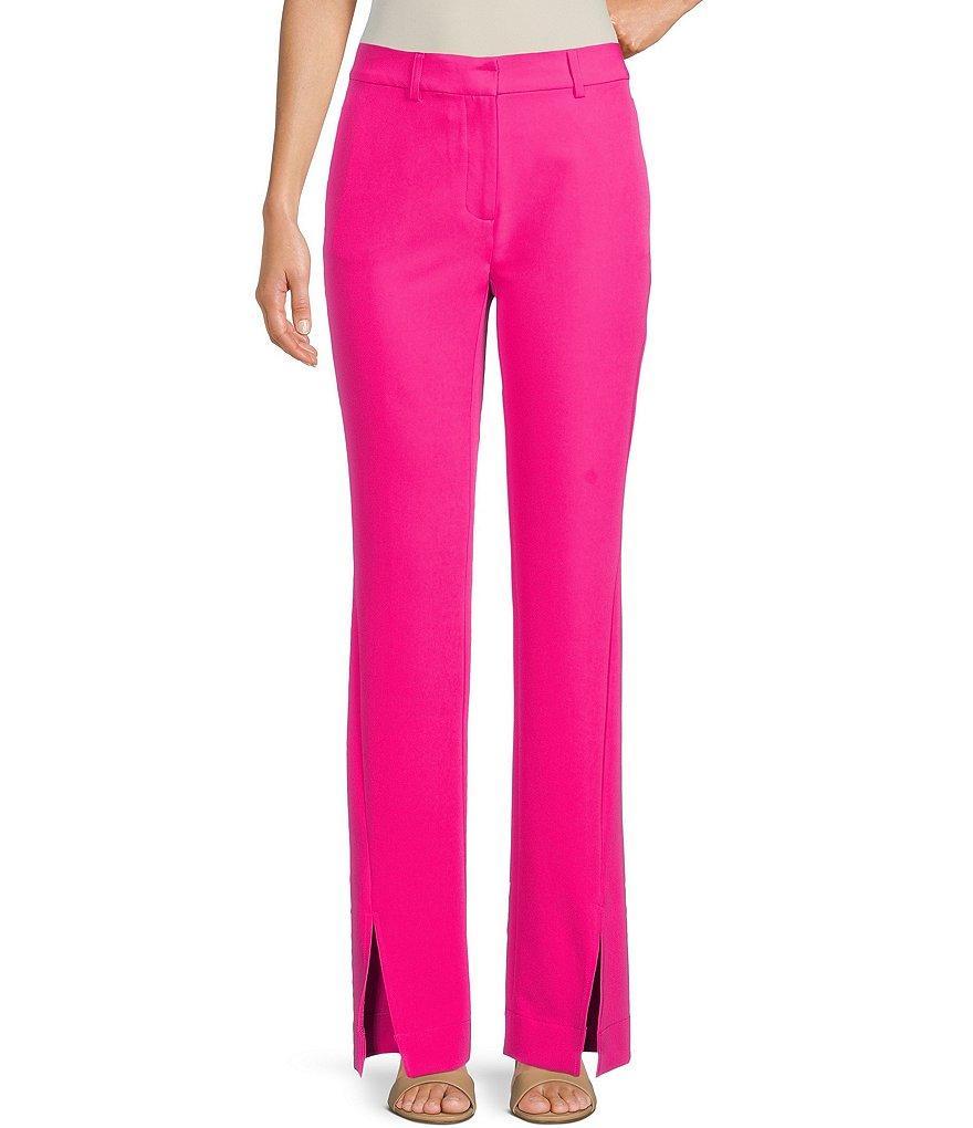 DKNY Stretch Twill Flat Front Belt Loop Straight Leg Front Slit Trousers Product Image