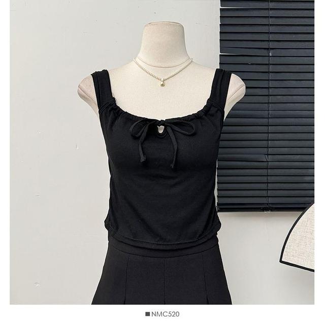 Tie-Neckline Plain Crop Tank Top Product Image