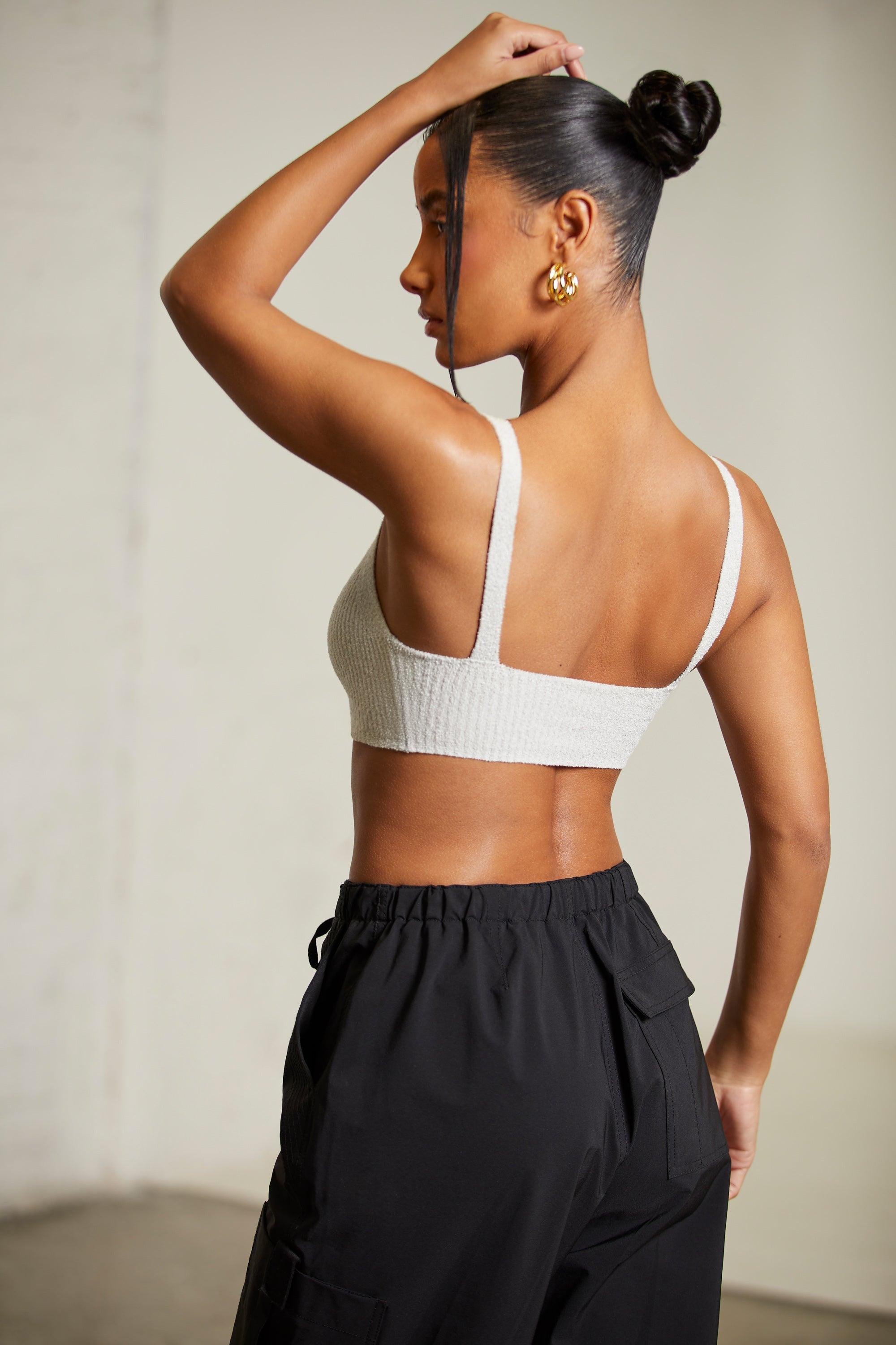 Curved Neck Crop Top in Grey Female Product Image