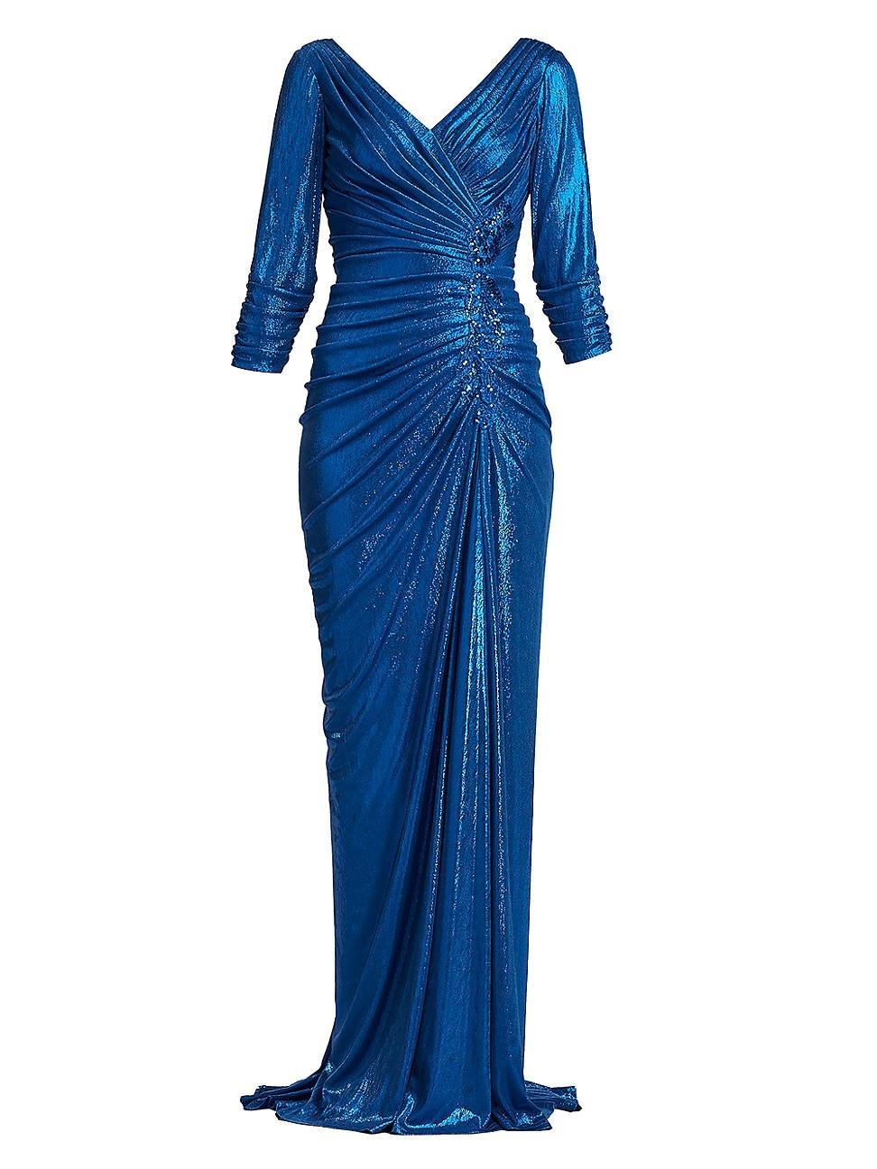 Womens Metallic Pleated Jersey Gown Product Image