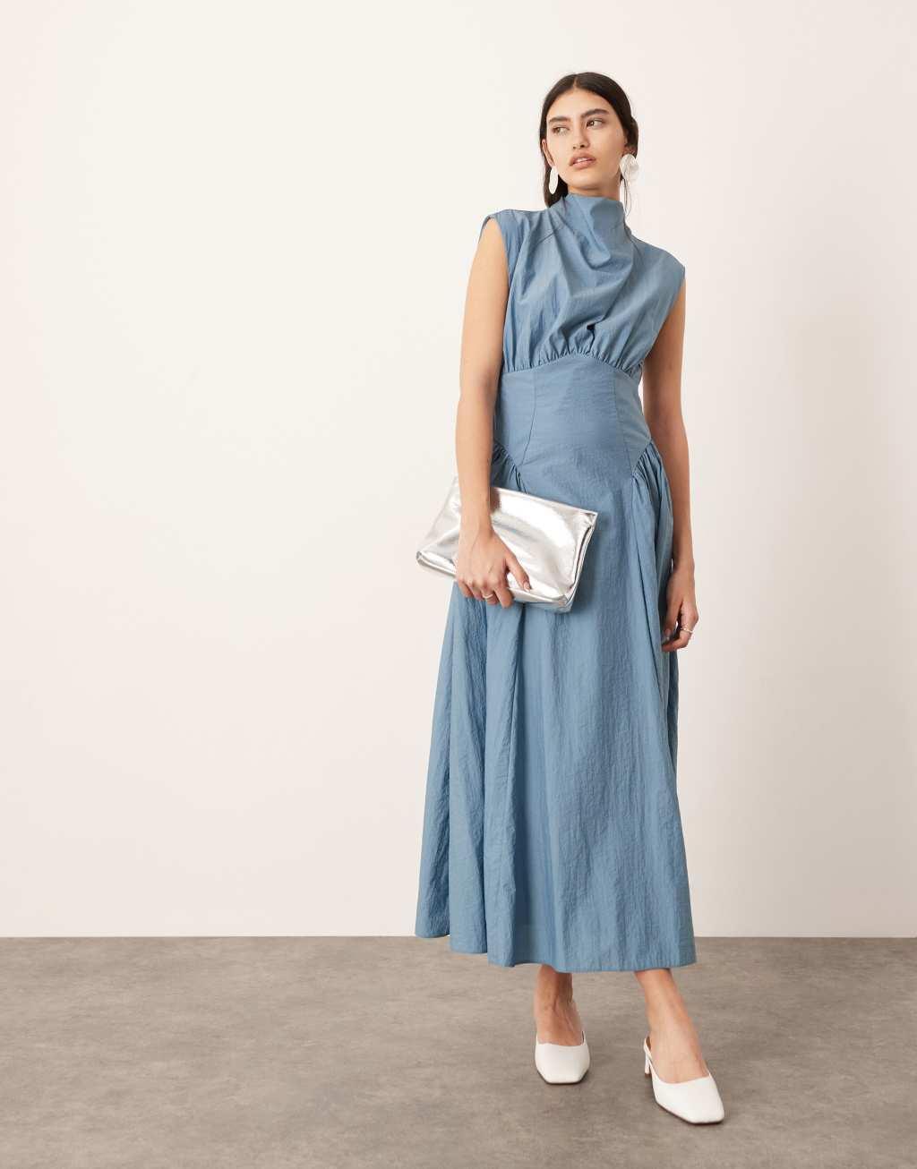 ASOS EDITION sleeveless nipped in waist midi dress in dusky blue Product Image