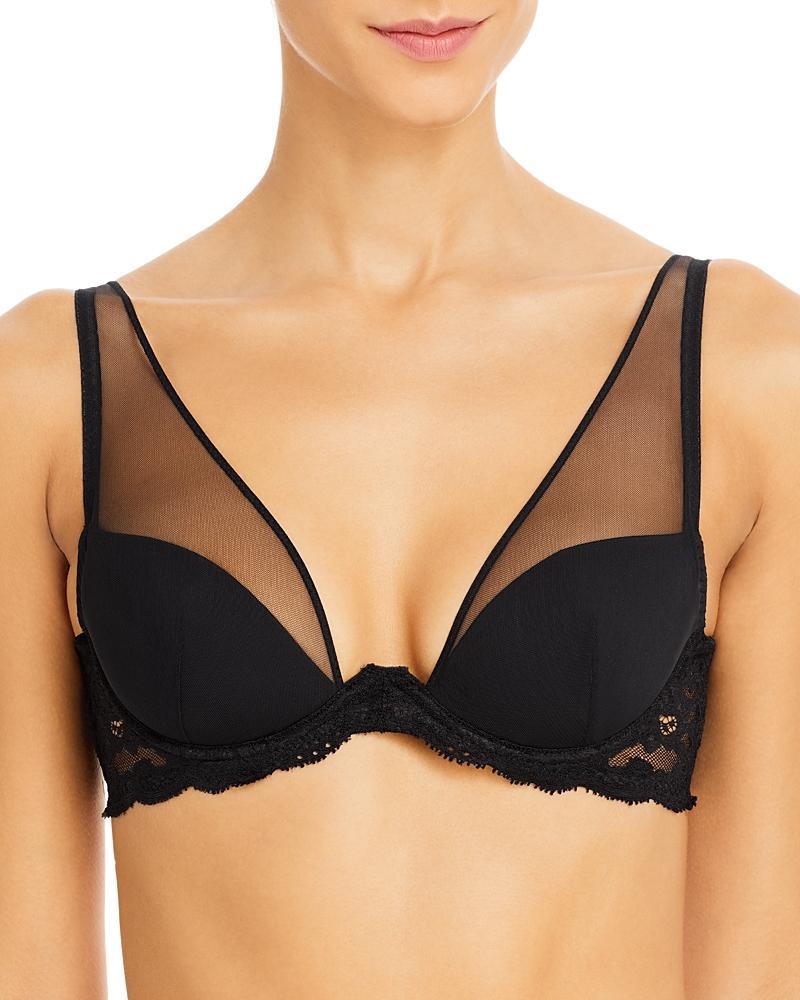 Fleur du Mal Charlotte Sheer Overlay Lace Plunge Bra Product Image