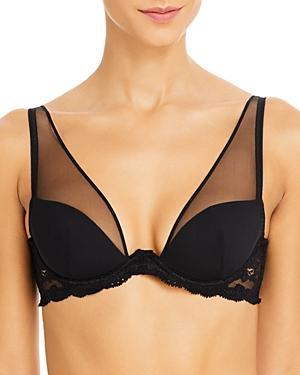 fleur du mal Sheer Overlay Demi Bra Black. (also in 32C, 36D). Product Image