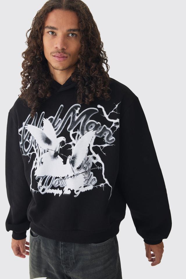 Oversized Boxy OFCL Man Dove Large Scale Print Hoodie | boohooMAN USA Product Image