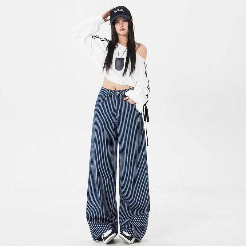 High Rise Striped Wide Leg Pants (Various Designs) Product Image