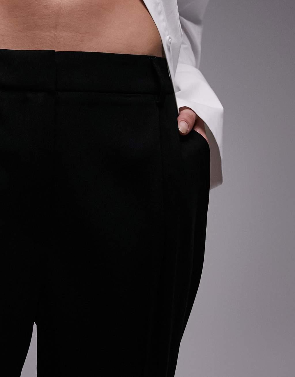 Topshop high waist pleated smart pants in black Product Image