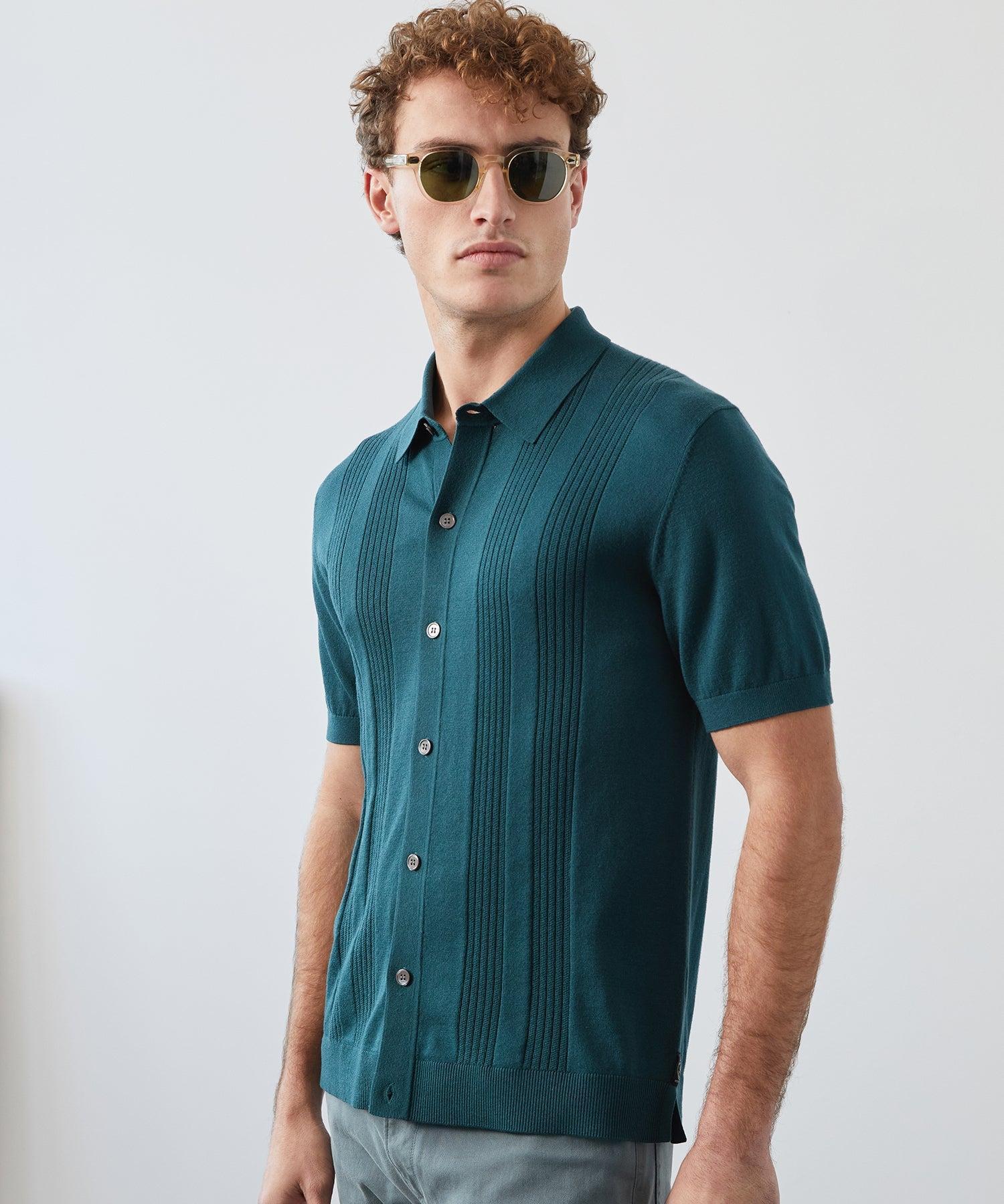 Silk Cotton Ribbed Full Placket Polo Product Image