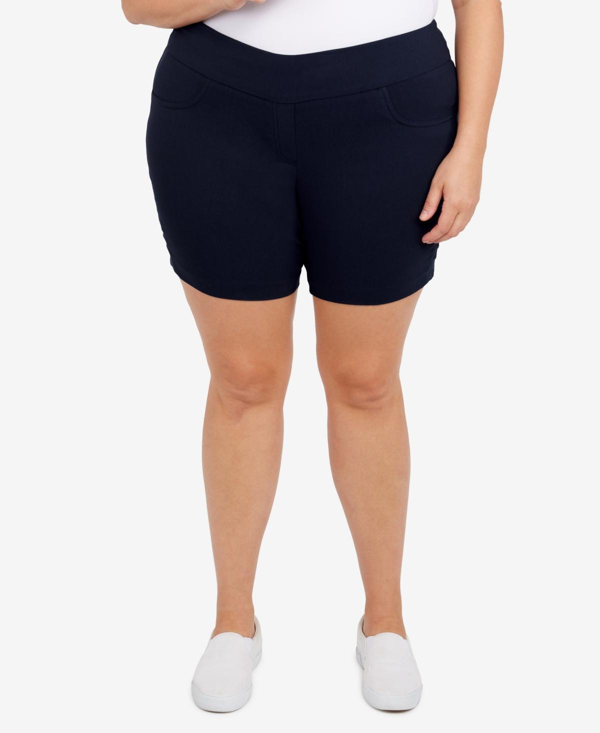 Plus Size Essentials Solid Color Tech Stretch Shorts with Elastic Waistband Product Image