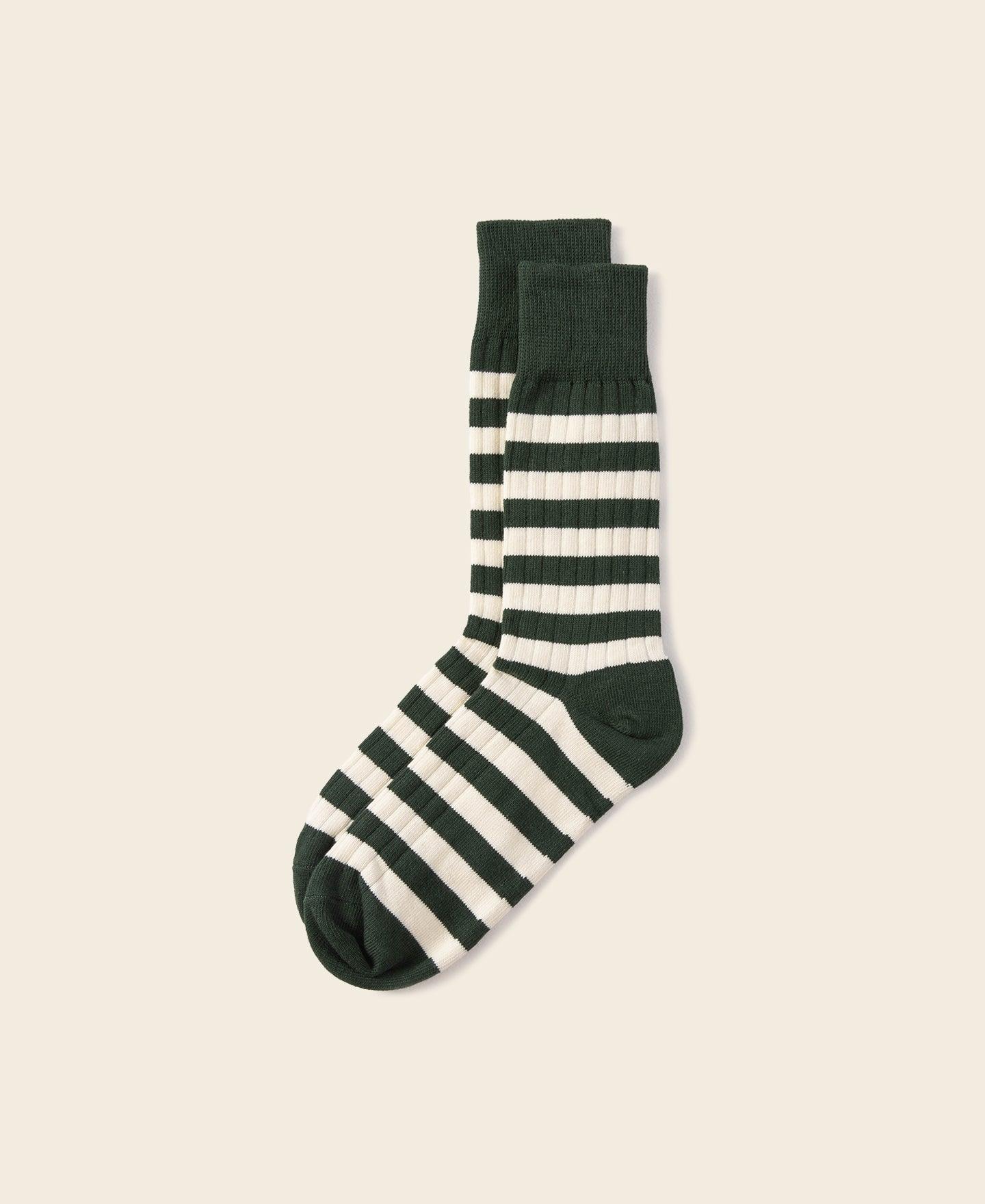 Retro Striped Cotton Socks - Green/White Product Image