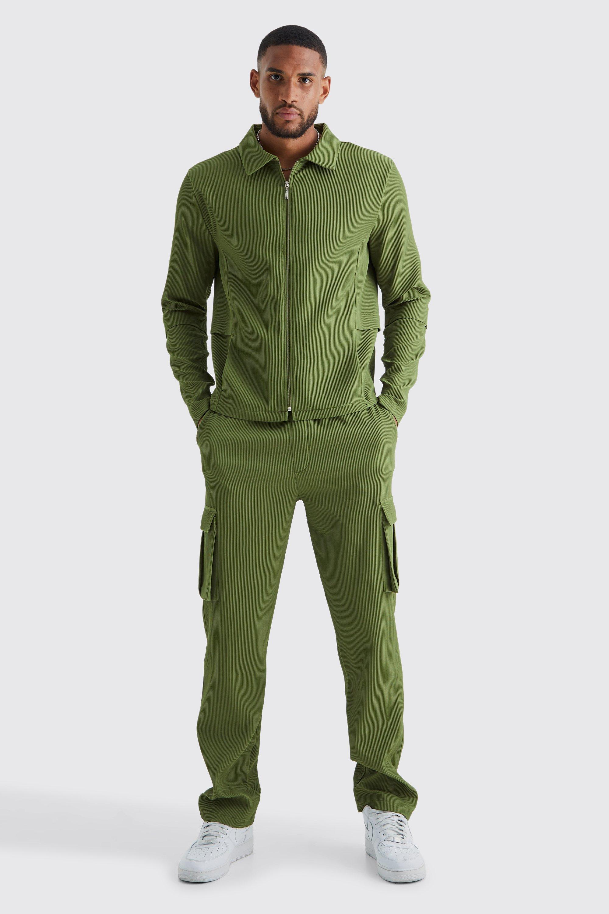 Tall Pleated Zip Shirt & Elasticated Straight Cargo Set | boohooMAN USA Product Image