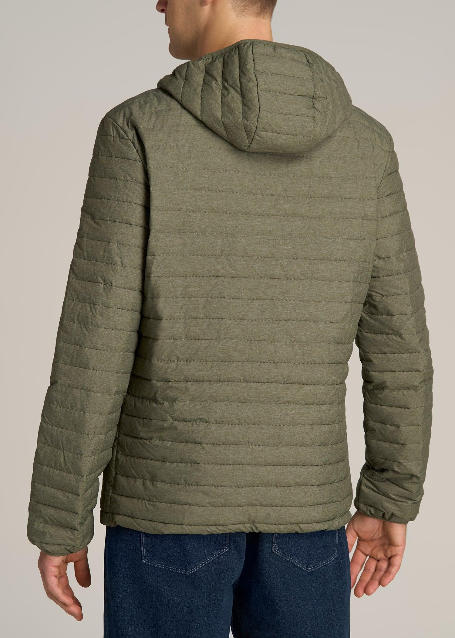 Tall Men's Packable Puffer Jacket in Olive Space Dye Male Product Image