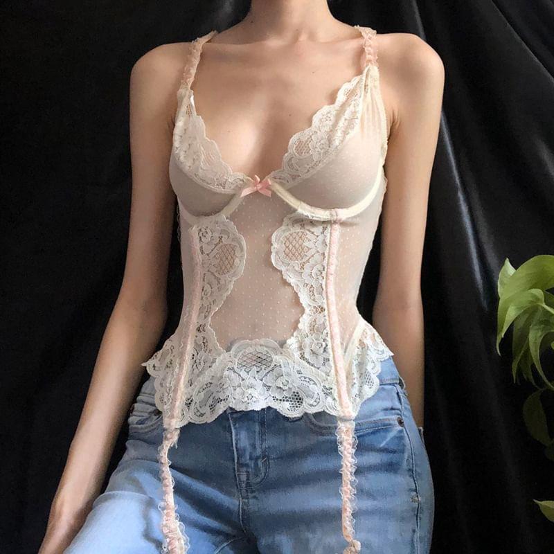 Sheer Lace Underwire Corset Cami Top Product Image