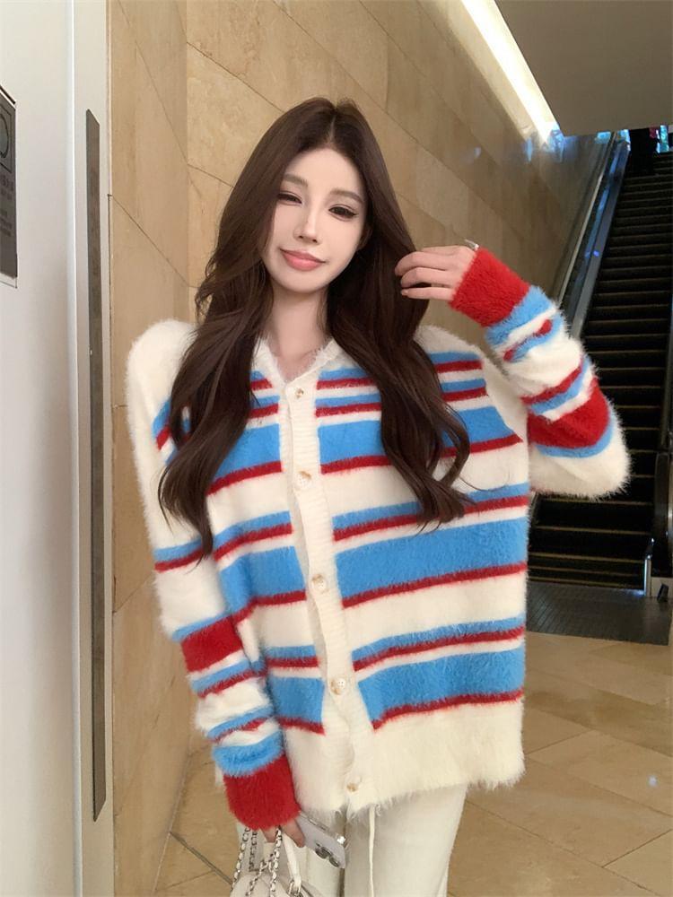 Color Block Hooded Button-Up Cardigan Product Image