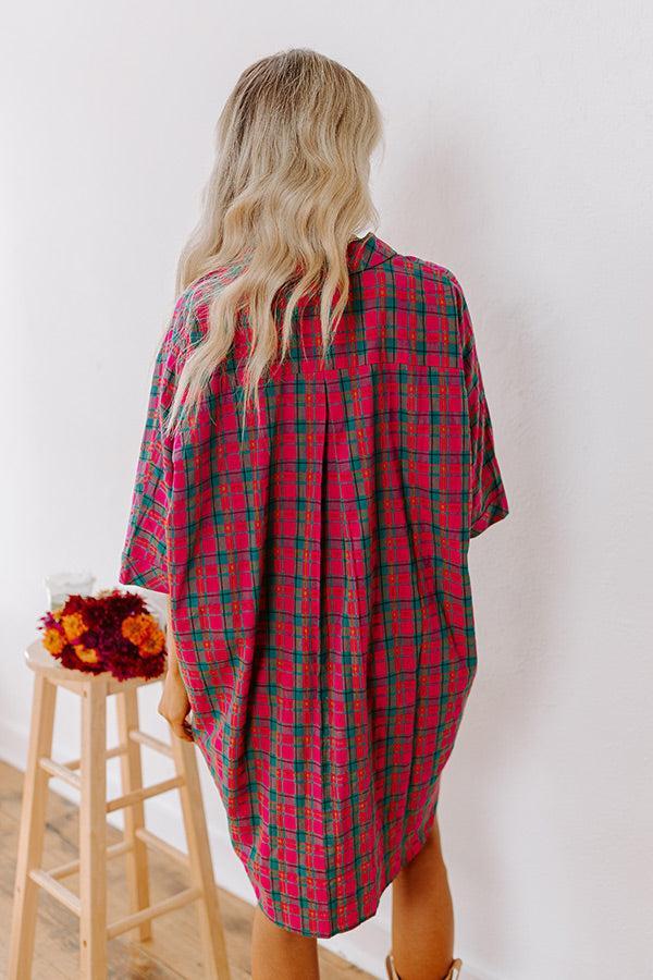 Cider Sippin' Oversized Plaid Mini Dress in Pink Product Image