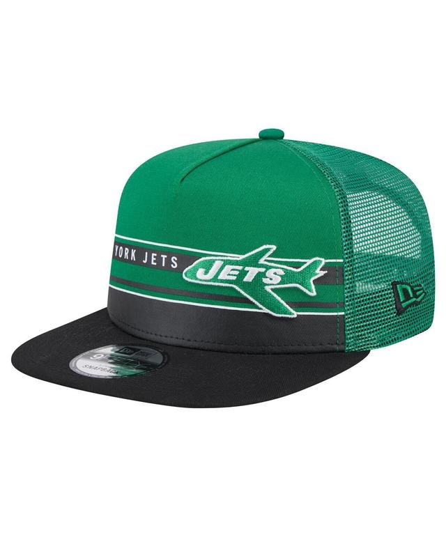 Mens New Era /Black New York Jets Half Stripe Trucker A-Frame 9FIFTY Snapback Hat Product Image