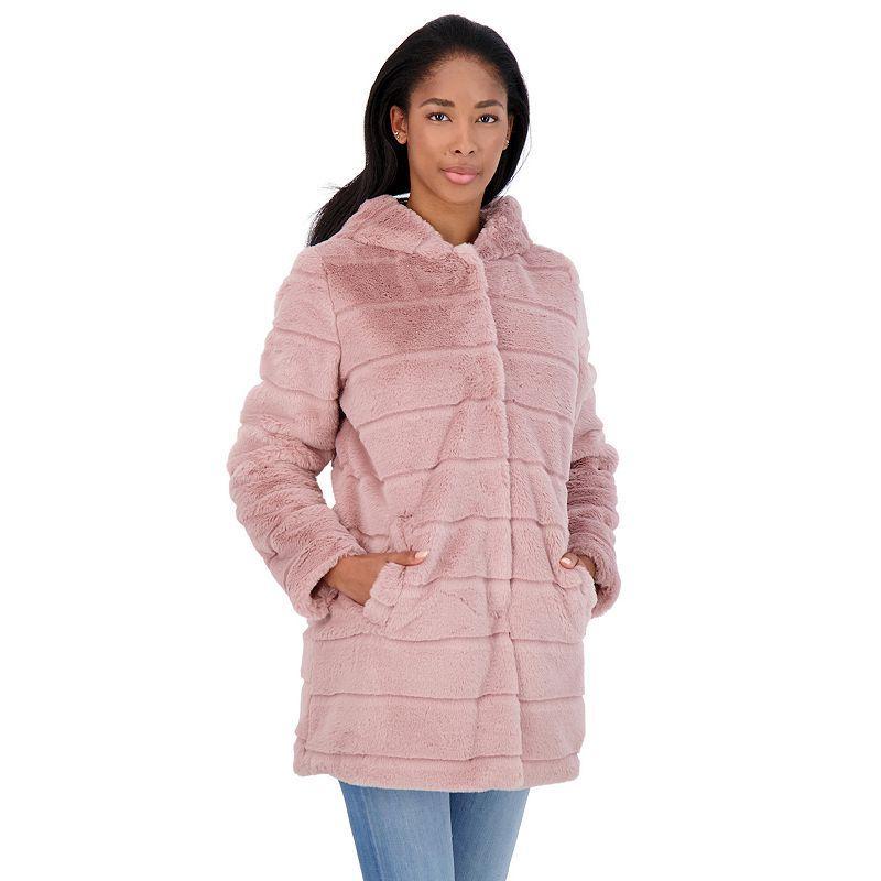 Womens Sebby Collection Hooded Reversible Faux-Fur Coat Product Image