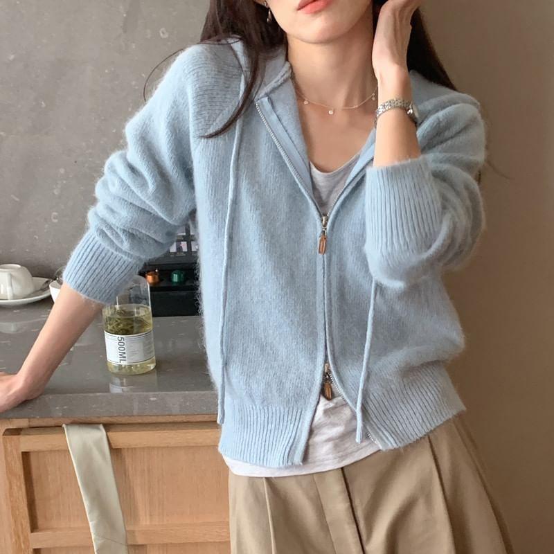 Plain Hood Zip Cardigan Product Image