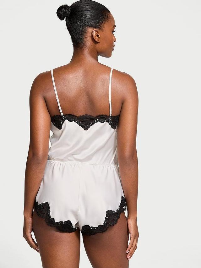 Satin Lace-Trim Romper Product Image