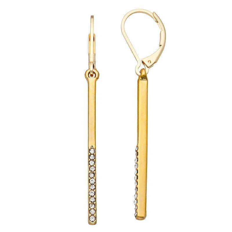 Nine West Gold Tone Simulated Crystal Bar Drop Earrings, Womens, Clear Product Image