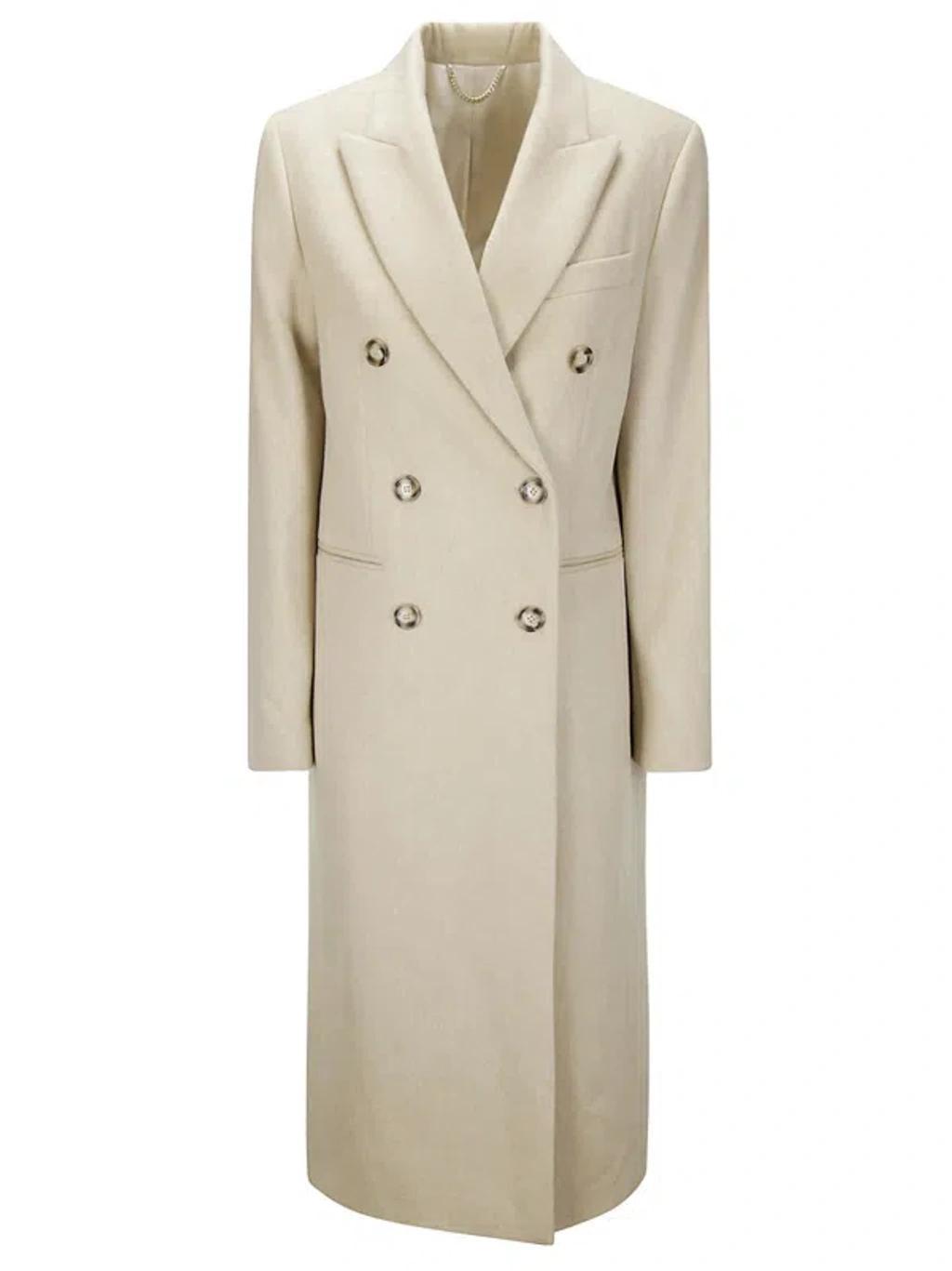 Double-breasted Long-length Coat In Beige Product Image