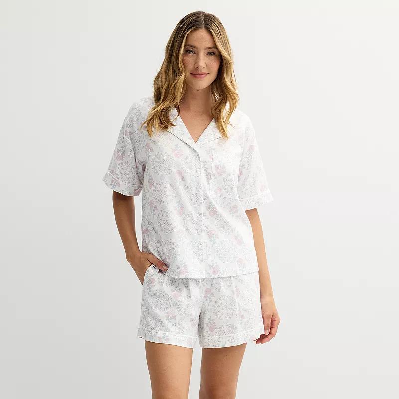 Womens Sonoma Goods For Life Short Woven Notch Pajama Top & Pajama Shorts Set Product Image