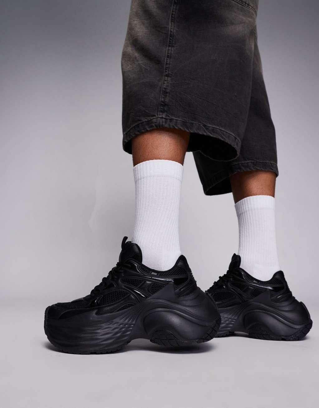 ASOS DESIGN sneakers in black with chunky sole Product Image