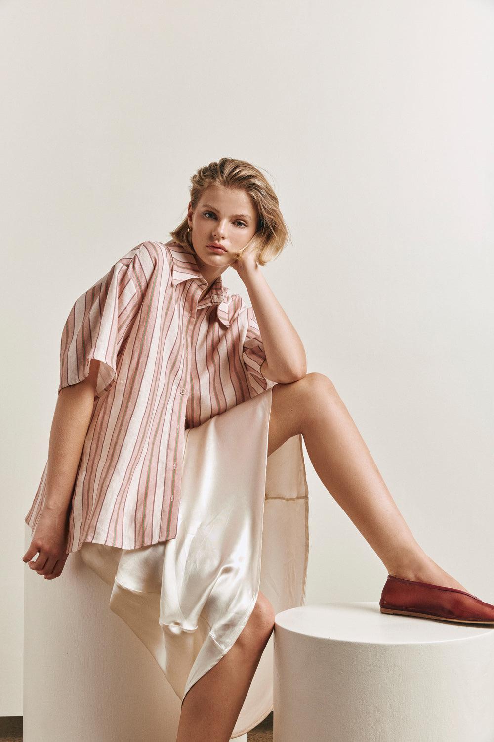 Leila Linen Shirt Pink Stripe Product Image