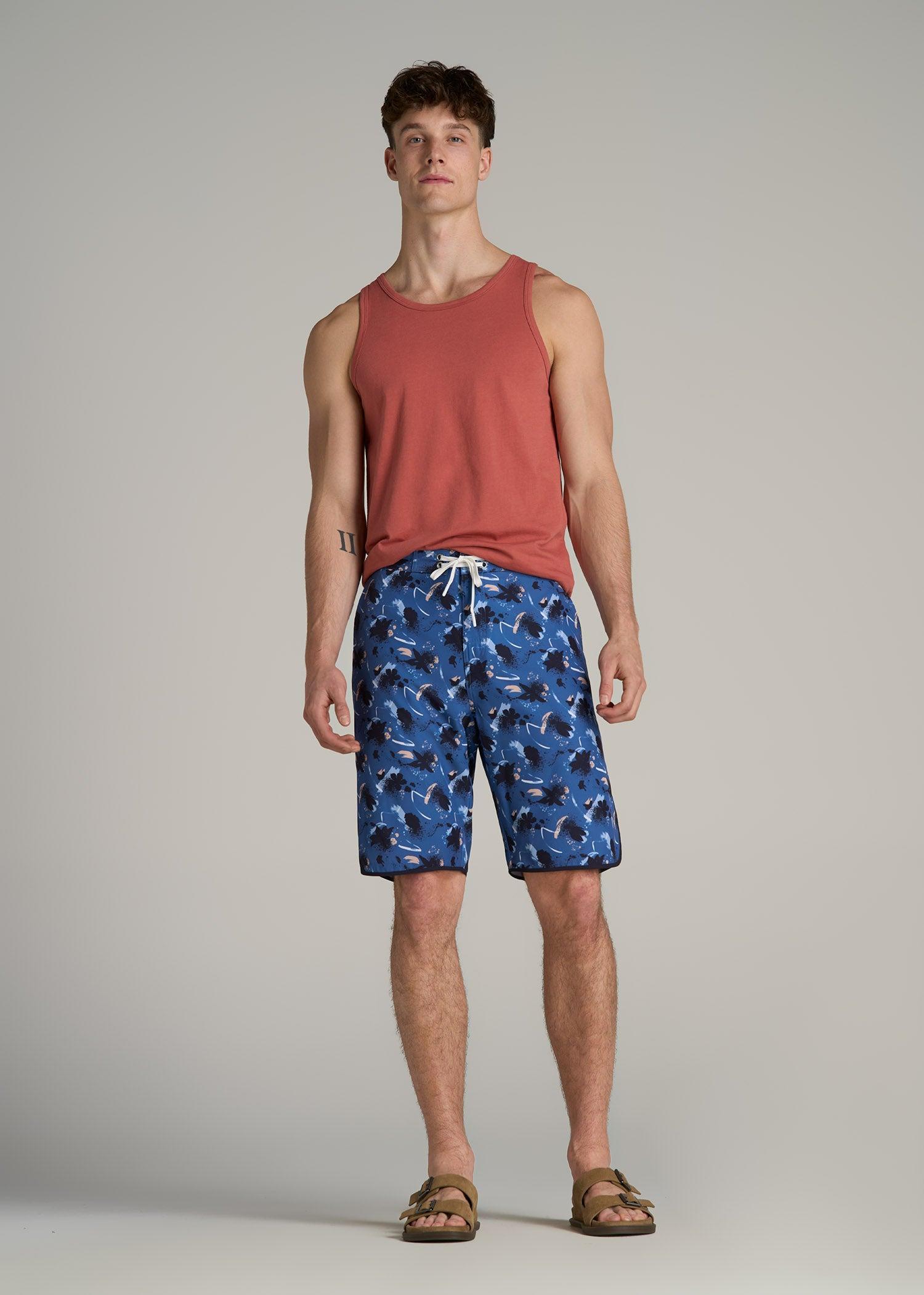 Hi-Tide Scallop Board Shorts for Tall Men in Blue Brushstroke Male Product Image