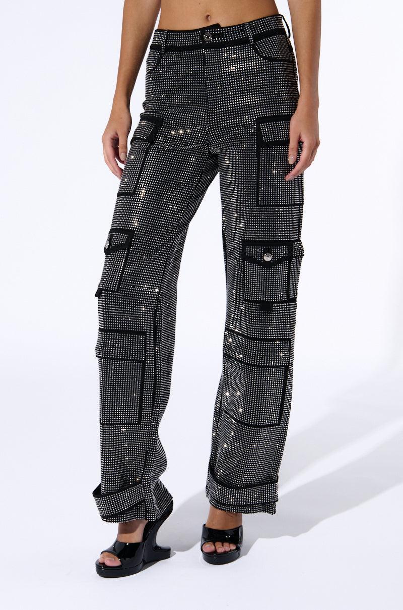 AMMO BONNE SOIREE RHINESTONE CARGO PANTS IN BLACK Product Image