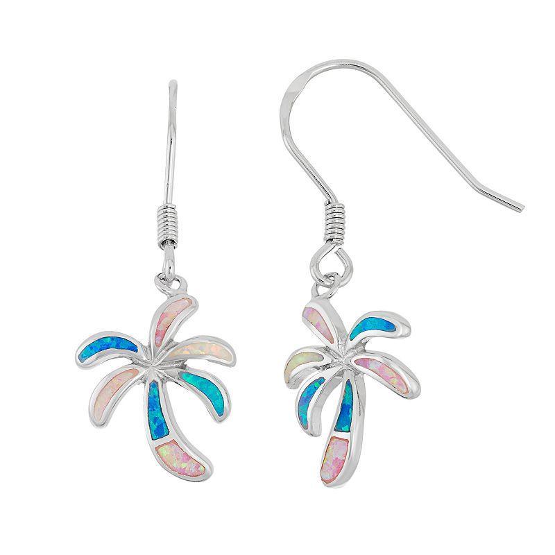 Sterling Silver Lab-Created Opal Palm Tree Drop Earrings, Womens, Multicolor Product Image