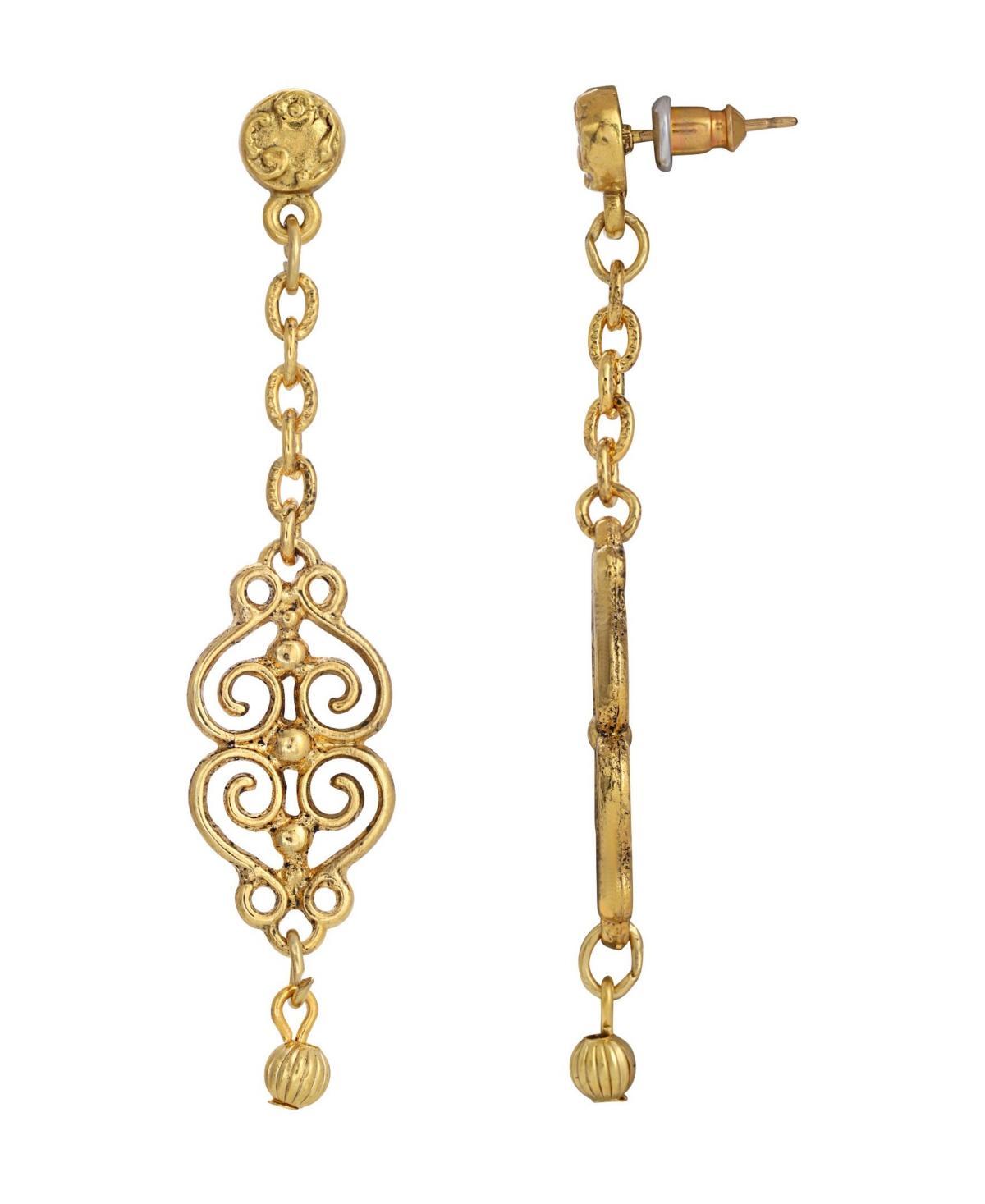 1928 Gold Tone Filigree Chain Drop Earrings, Womens Product Image