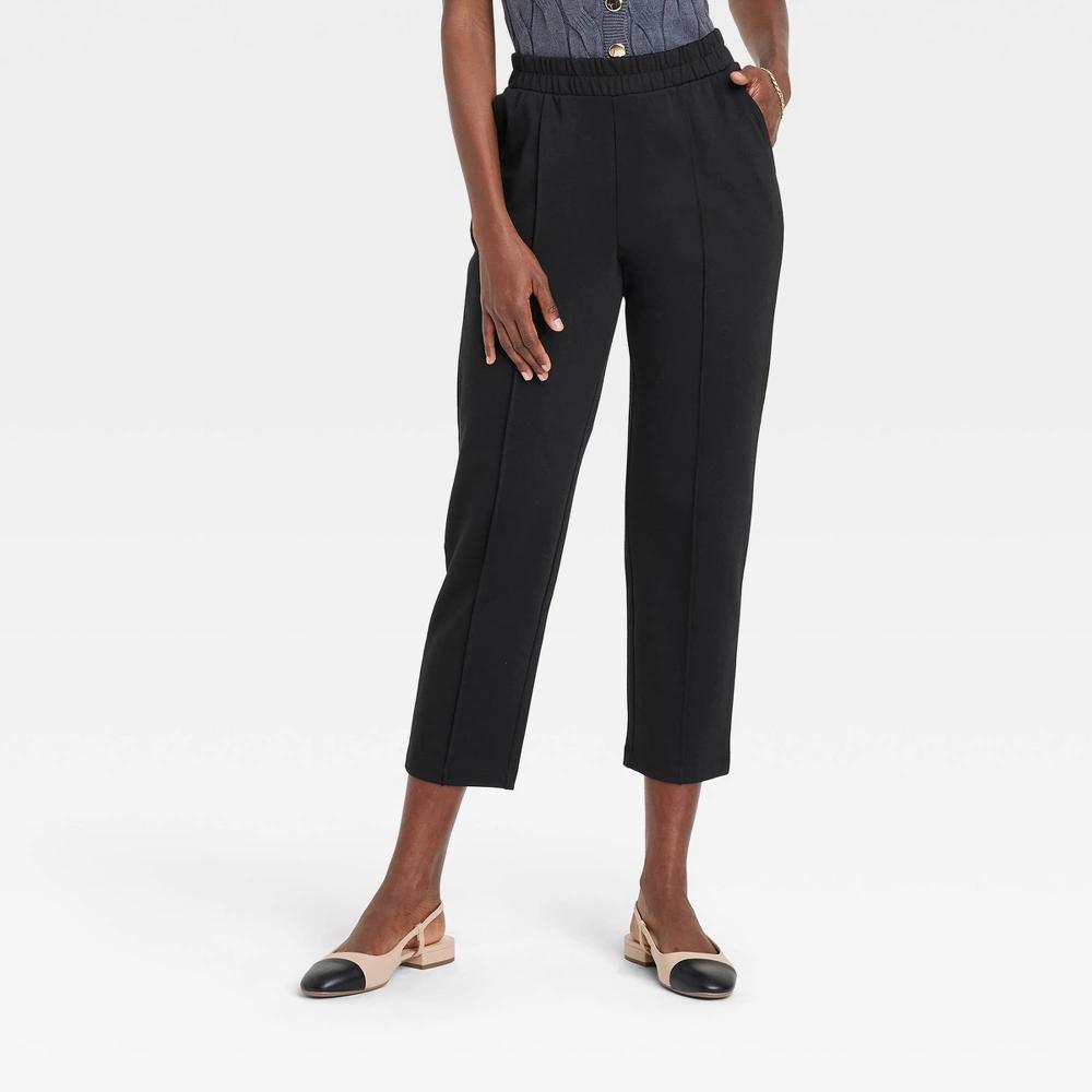 Women's High-Rise Tapered Ankle Knit Pull-On Pants - A New Day™ Black XS Product Image